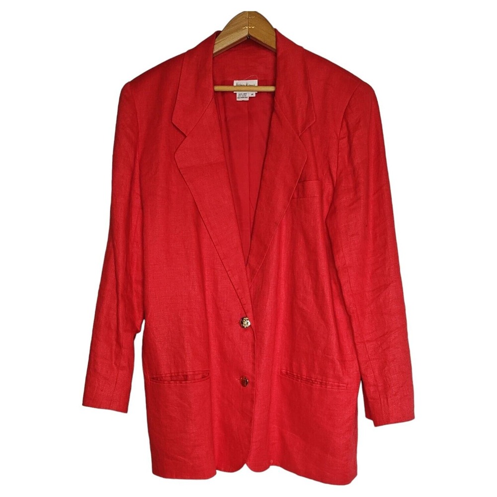 Neiman Marcus Red Linen Blend Oversized Blazer